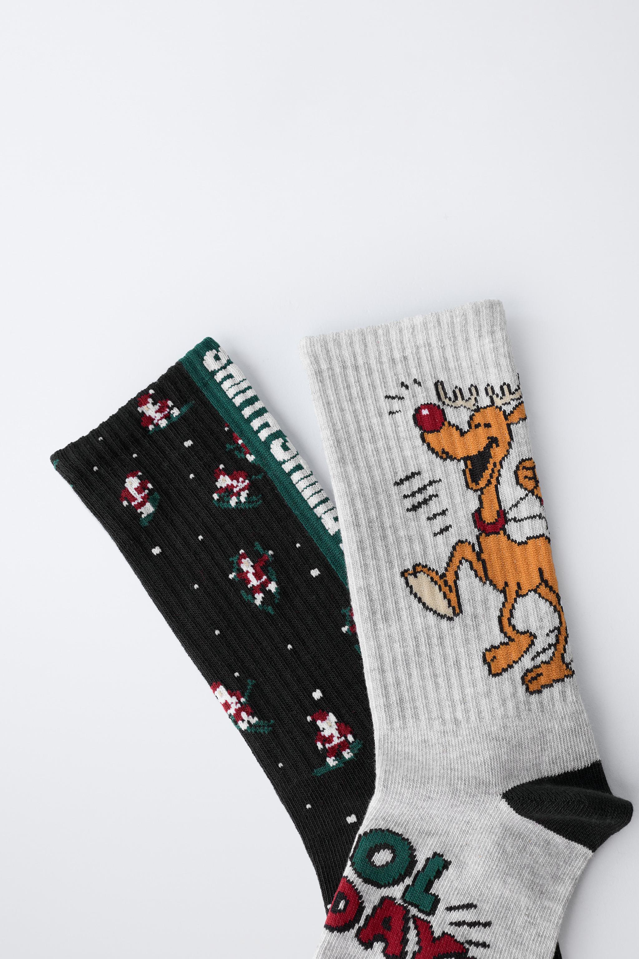 LOT DE DEUX PAIRES CHAUSSETTES LONGUES PÈRE NOËL ET RENNE